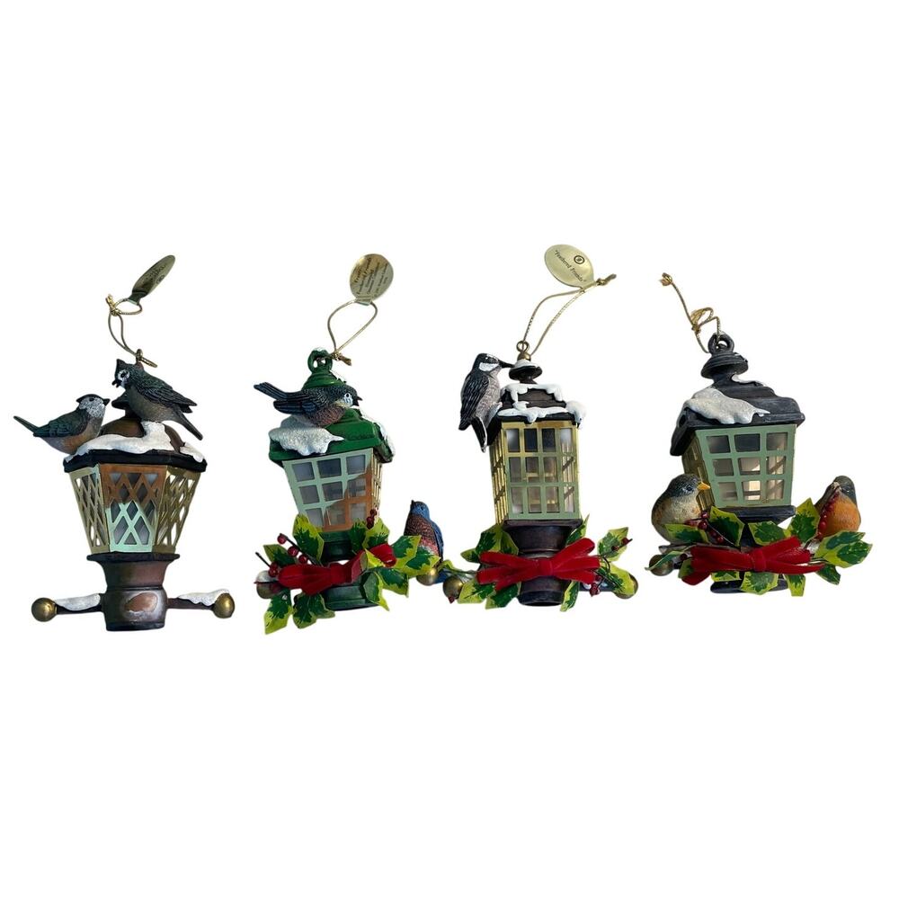 Vintage Frosty Feathered Friends Illuminated Bird Christmas Ornaments - Set of 4